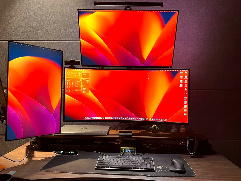 Ergonomic Modular Walnut & Aluminum Monitor Riser with Cable Management