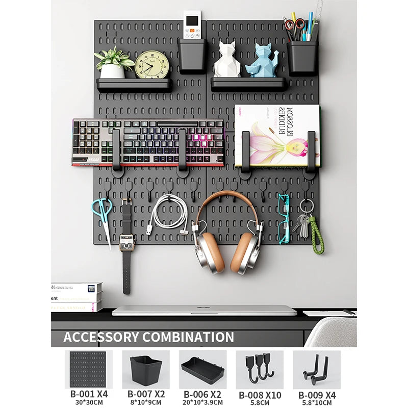 Drill-Free Wall Mount Pegboard Storage Organizer System