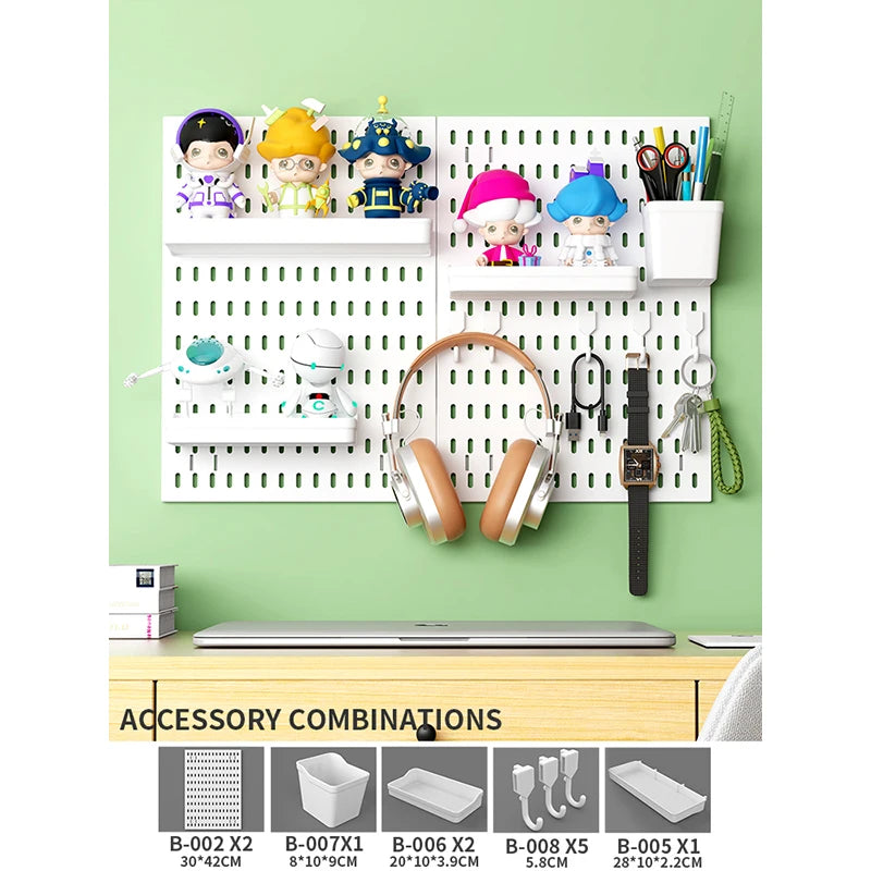 Drill-Free Wall Mount Pegboard Storage Organizer System