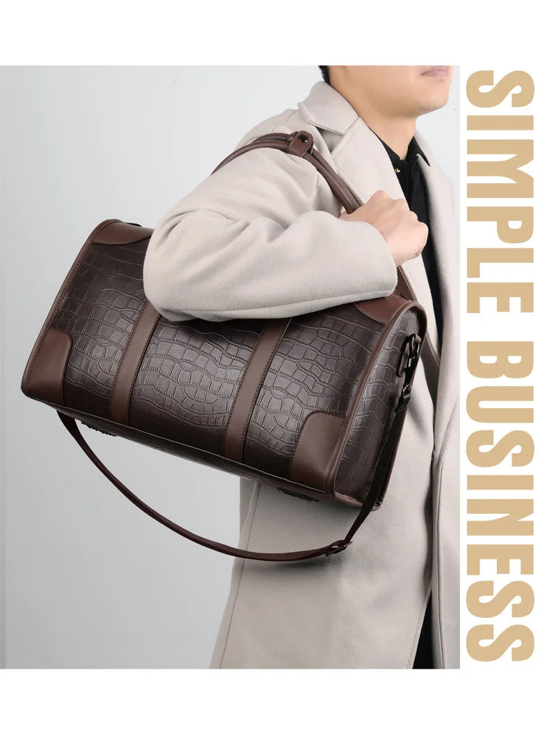 Men's Alligator-Embossed PU Leather Business Duffle Bag