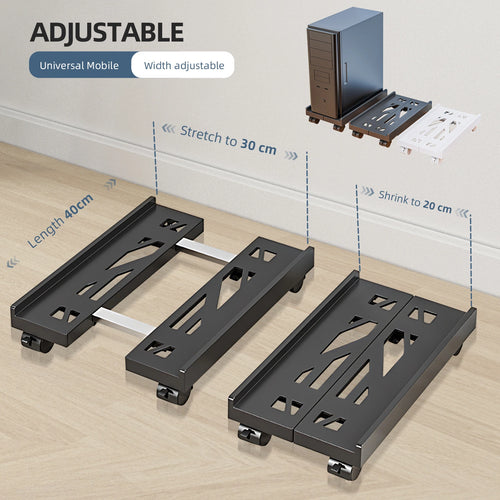 Adjustable Mobile PC Tower CPU Stand with Wheels - Rolling Under-Desk Holder