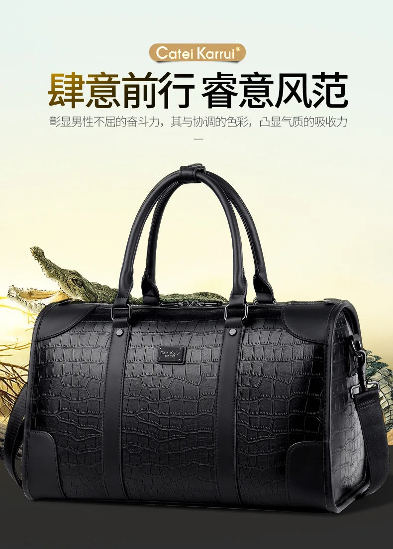 Men's Alligator-Embossed PU Leather Business Duffle Bag