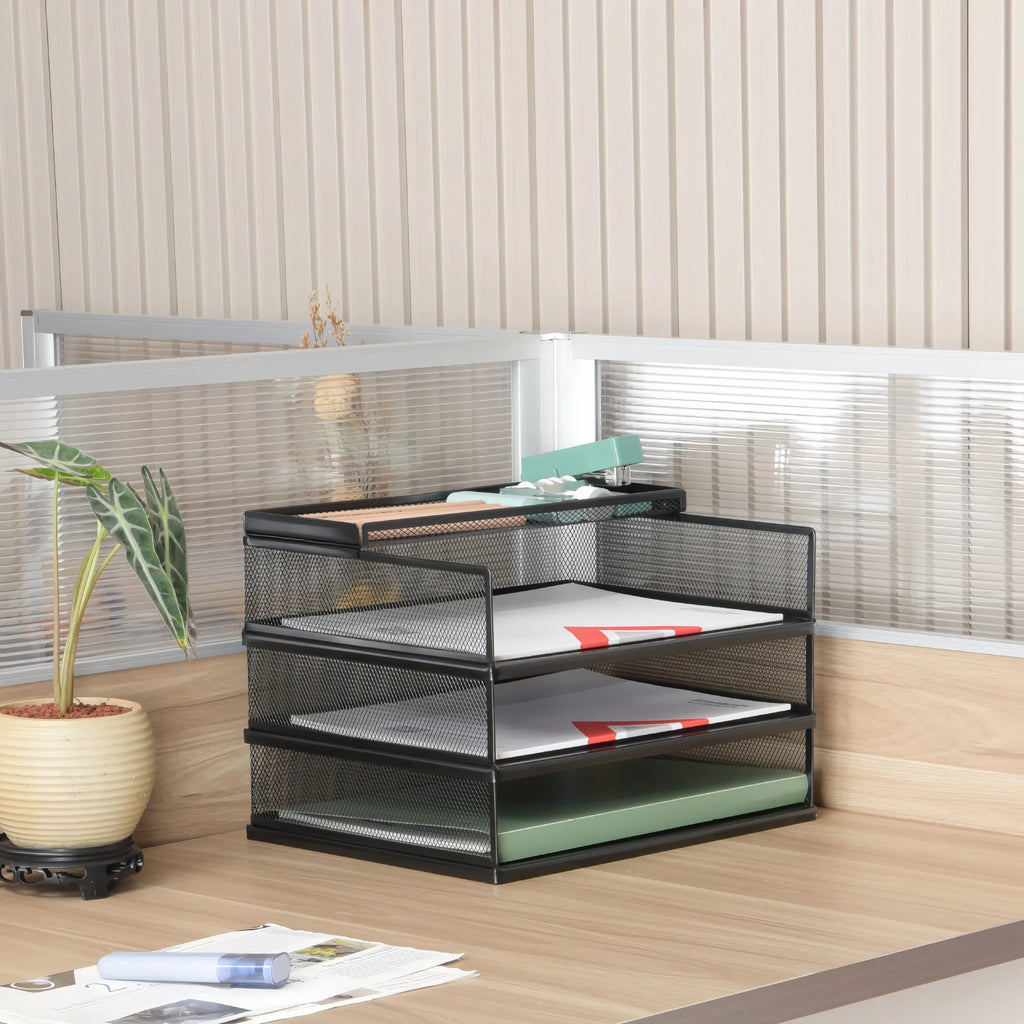 Wrought Iron Multi-Layer Stacked File Tray Desktop Storage Rack