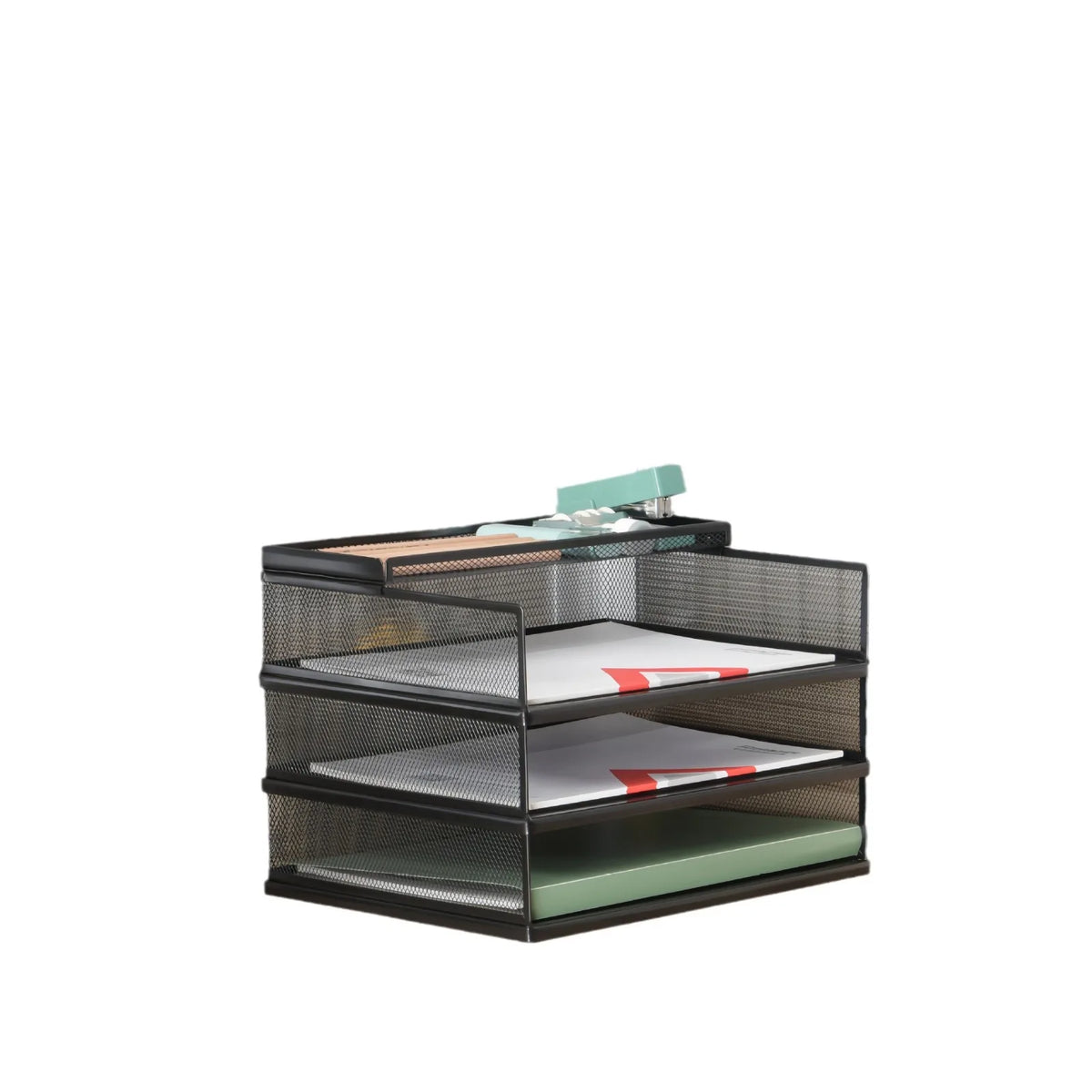 Wrought Iron Multi-Layer Stacked File Tray Desktop Storage Rack