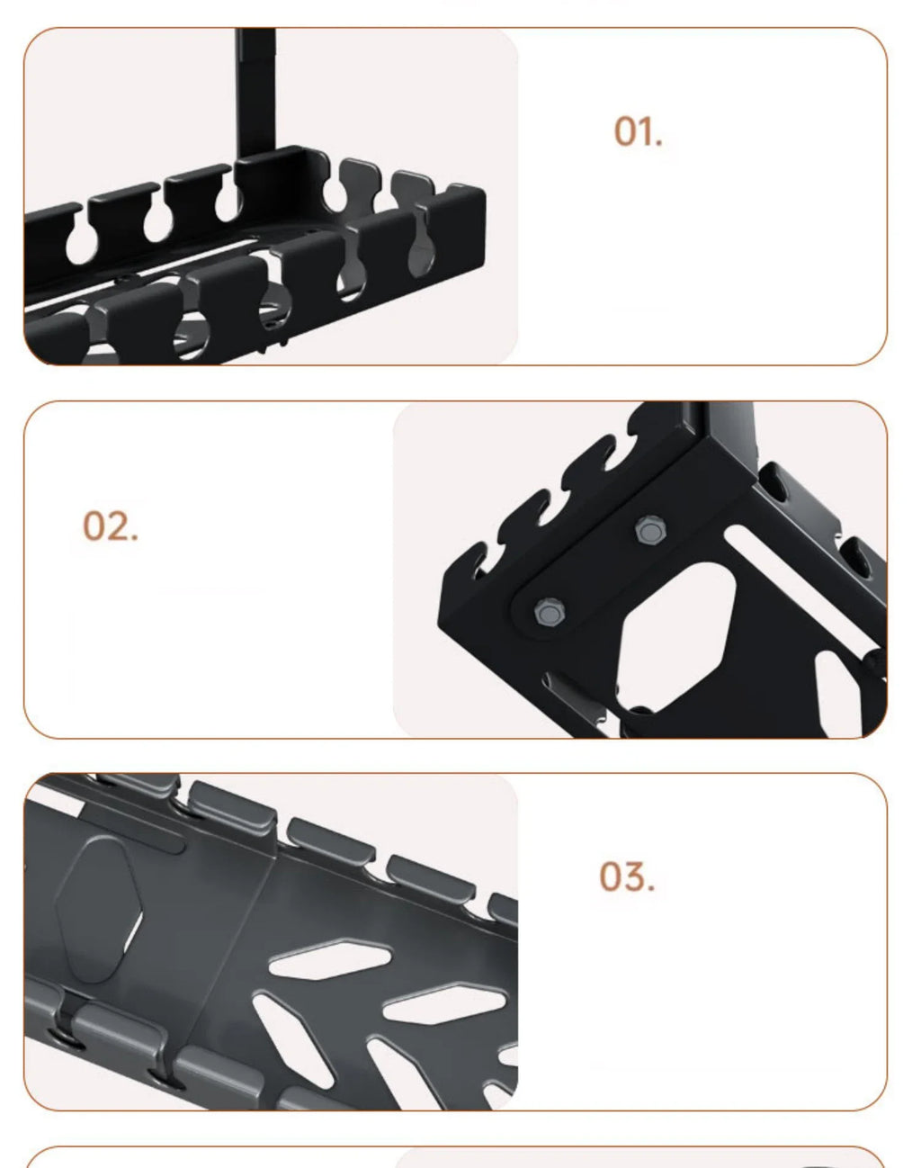No-Drill Under-Desk Cable Storage Rack & Power Strip Holder Tray