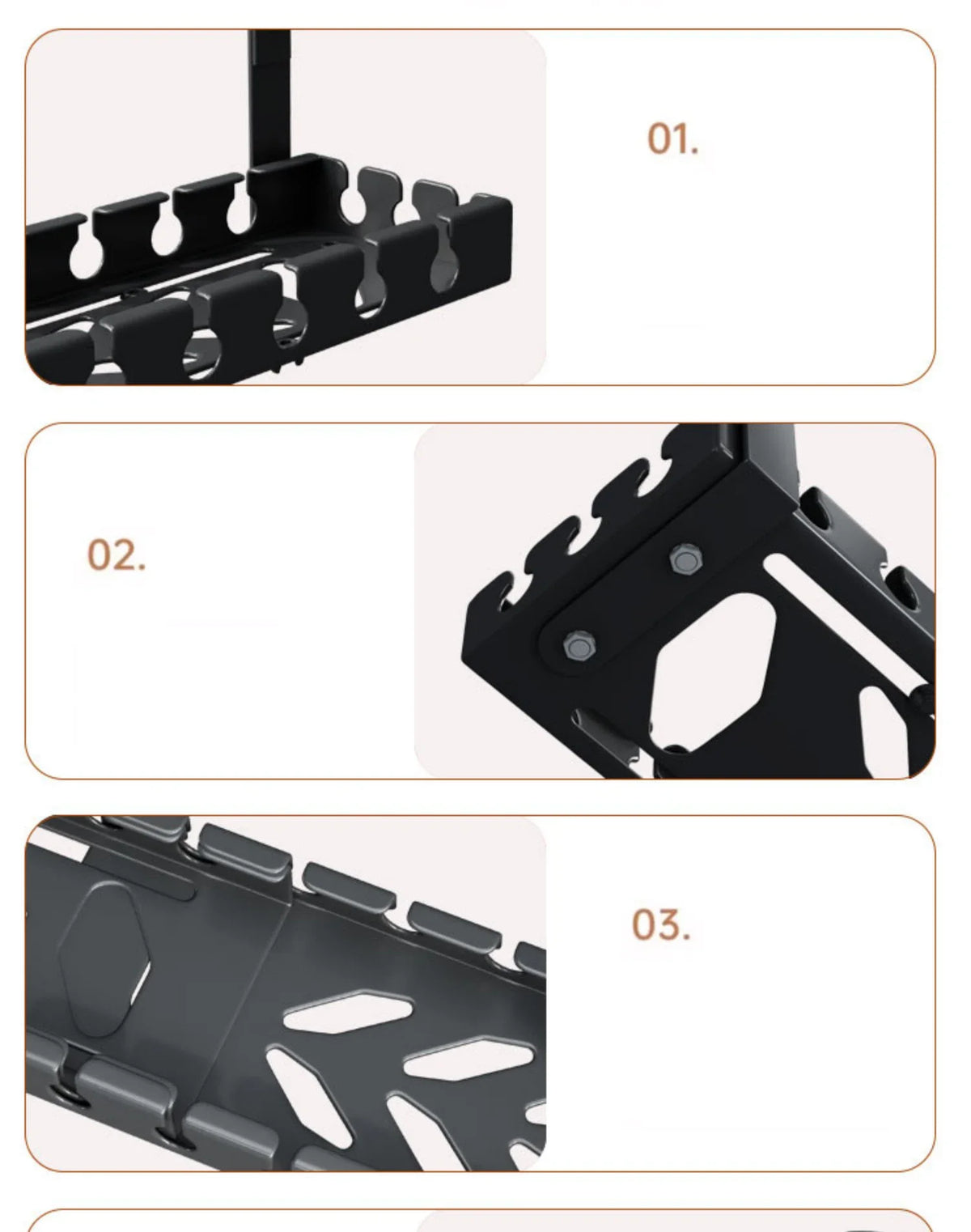 No-Drill Under-Desk Cable Storage Rack & Power Strip Holder Tray