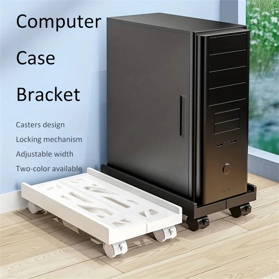 Adjustable Mobile PC Tower CPU Stand with Wheels - Rolling Under-Desk Holder