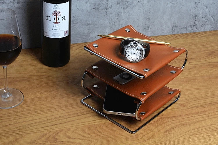 Nordic Iron & Leather Desktop Storage Tray Box Organizer