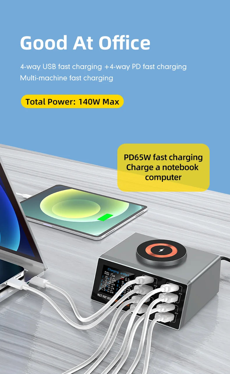 140W 8-Port GaN Fast Charging Station - USB-C & USB-A Desktop Charger