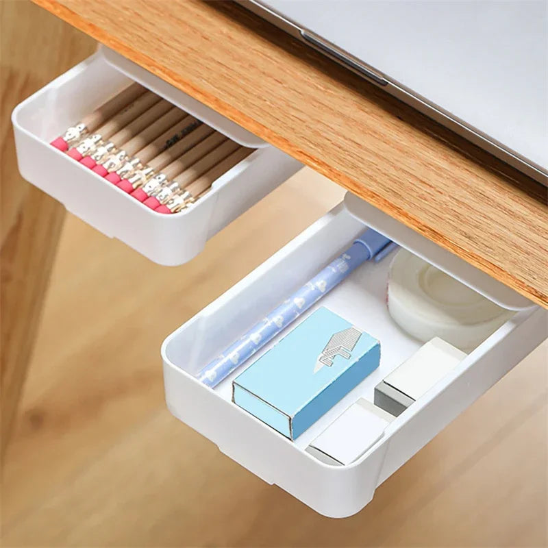 Under-Desk Self-Adhesive Hidden Storage Drawer Organizer Box