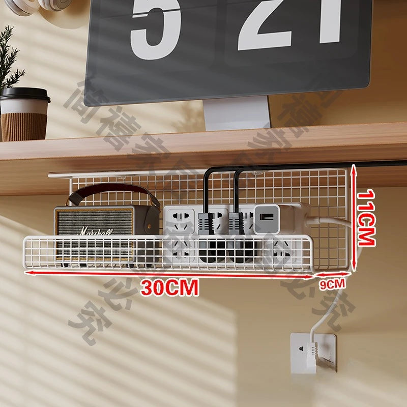 Under-Desk Steel Cable Management Tray - Punch-Free Wire Storage