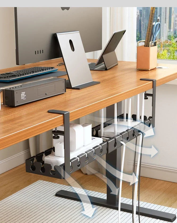 No-Drill Under-Desk Cable Storage Rack & Power Strip Holder Tray