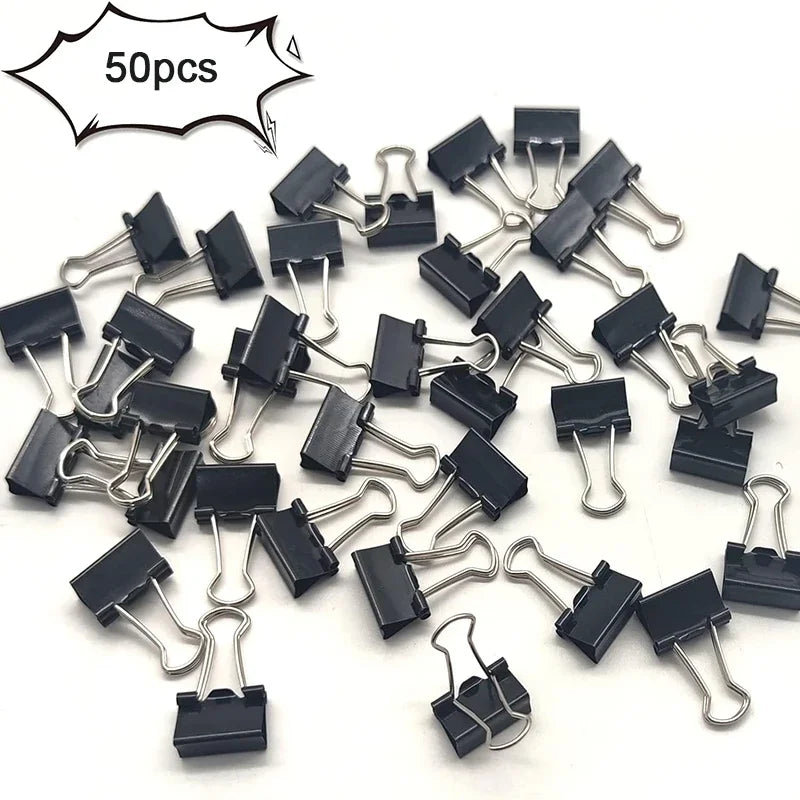 50-Pack Mini 15mm Black Binder Clips - Office Paper Supplies