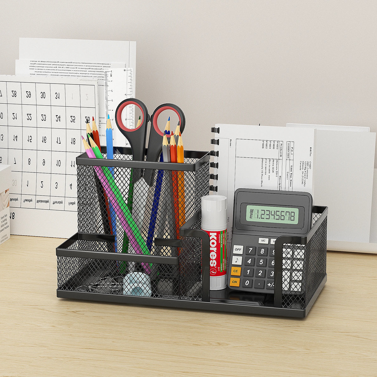 Mesh Desk Organizer Caddy - 3 Compartments Metal Pencil Holder