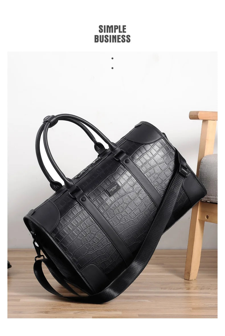 Men's Alligator-Embossed PU Leather Business Duffle Bag
