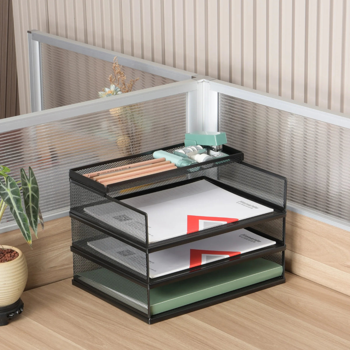 Wrought Iron Multi-Layer Stacked File Tray Desktop Storage Rack