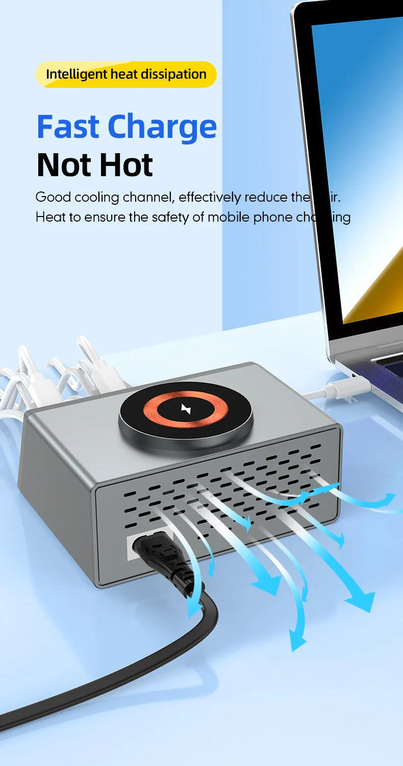 140W 8-Port GaN Fast Charging Station - USB-C & USB-A Desktop Charger