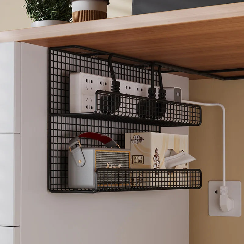 Under-Desk Steel Cable Management Tray - Punch-Free Wire Storage