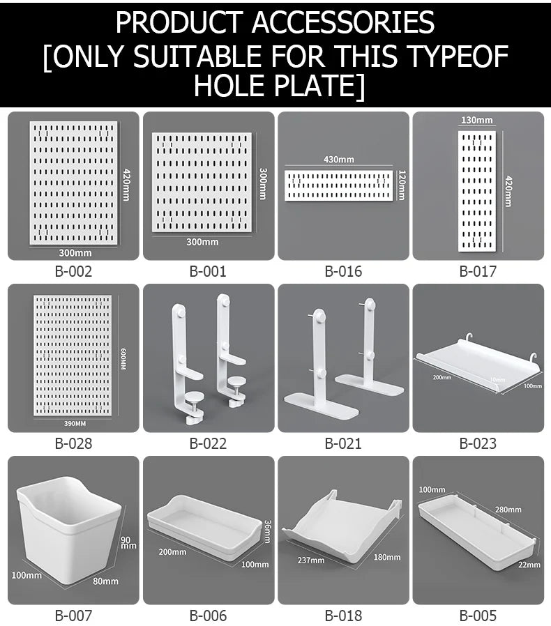 Drill-Free Wall Mount Pegboard Storage Organizer System