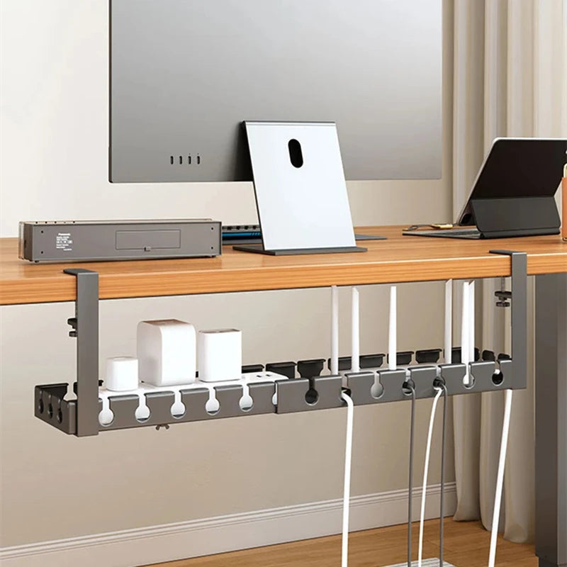 No-Drill Under-Desk Cable Storage Rack & Power Strip Holder Tray