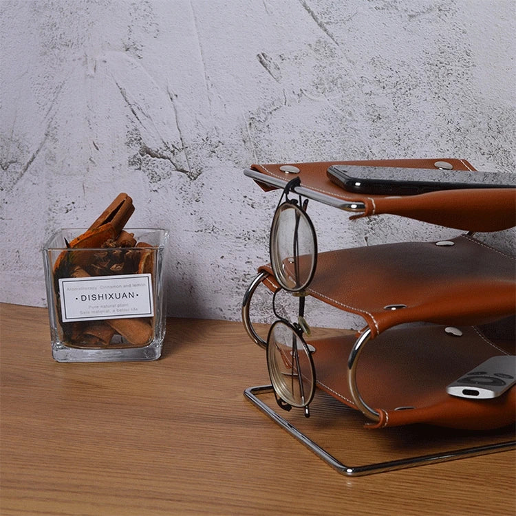 Nordic Iron & Leather Desktop Storage Tray Box Organizer