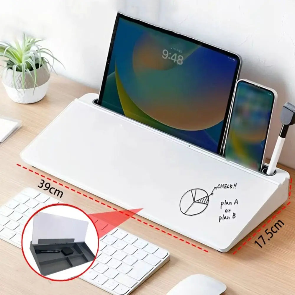 Tempered Glass Desk Whiteboard with Storage Drawer & Memo Board