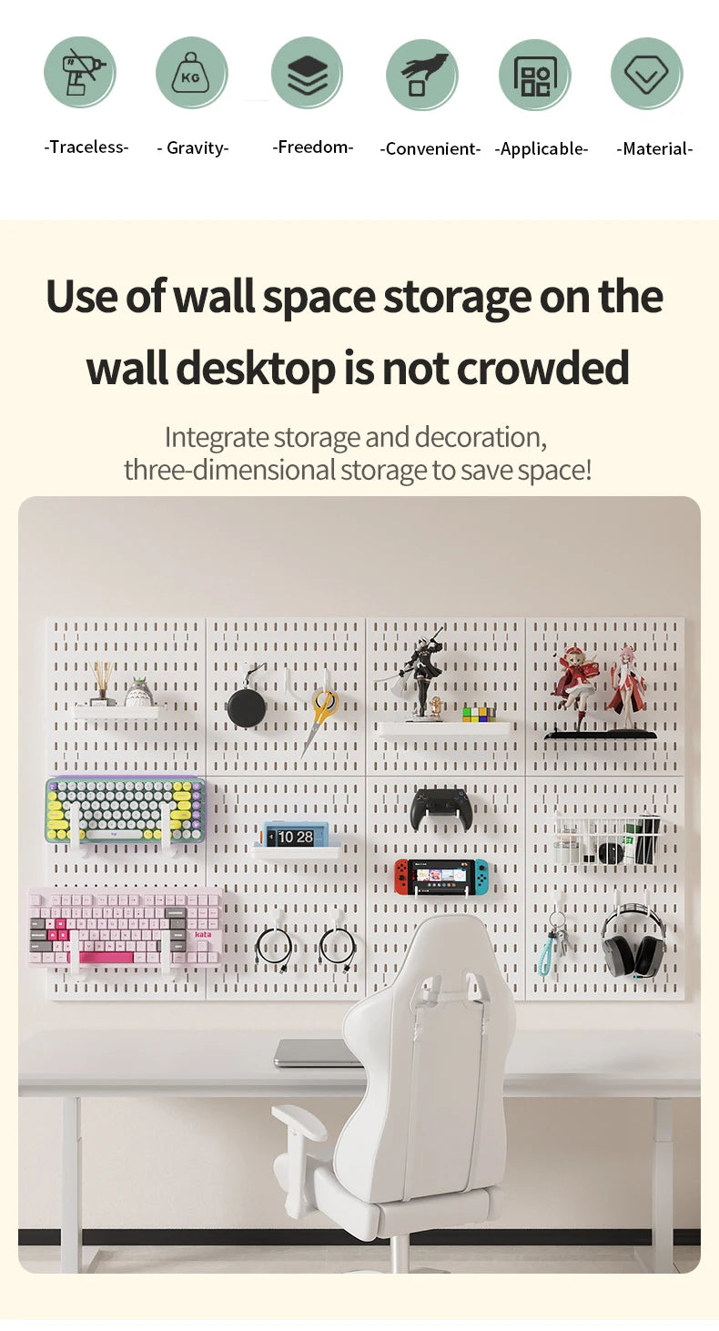 Drill-Free Wall Mount Pegboard Storage Organizer System