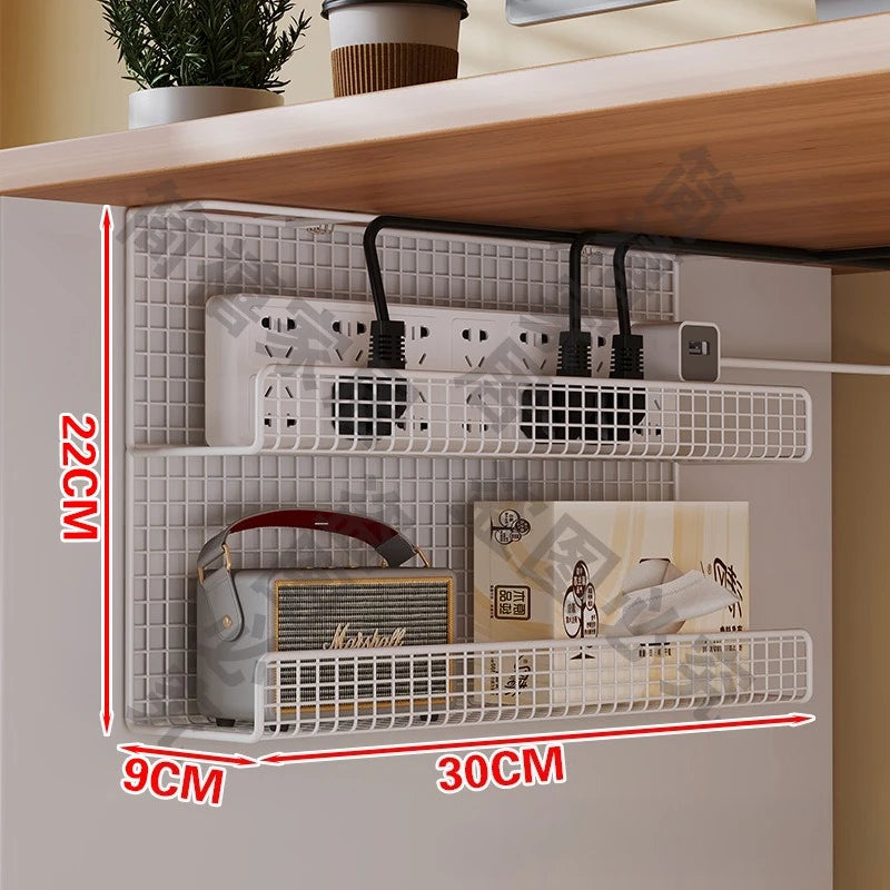 Under-Desk Steel Cable Management Tray - Punch-Free Wire Storage