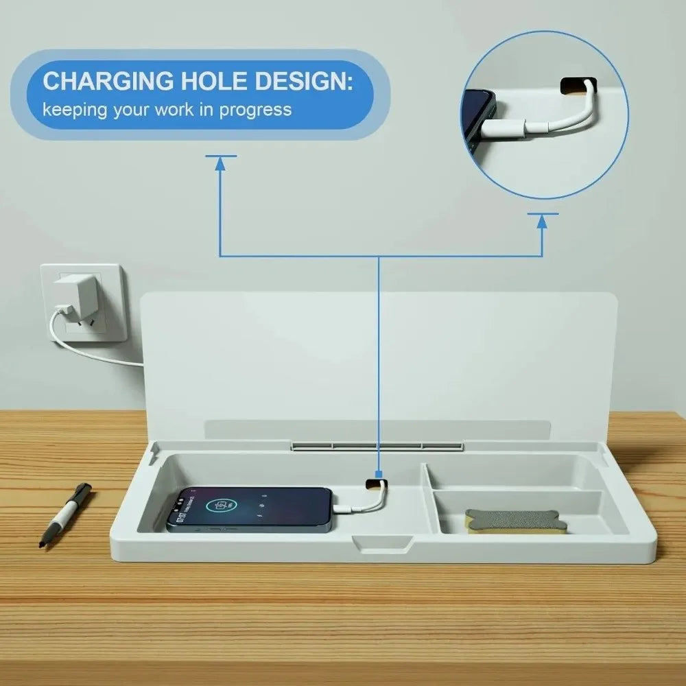 Tempered Glass Desk Whiteboard with Storage Drawer & Memo Board