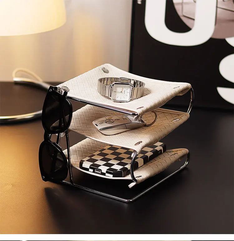 Nordic Iron & Leather Desktop Storage Tray Box Organizer