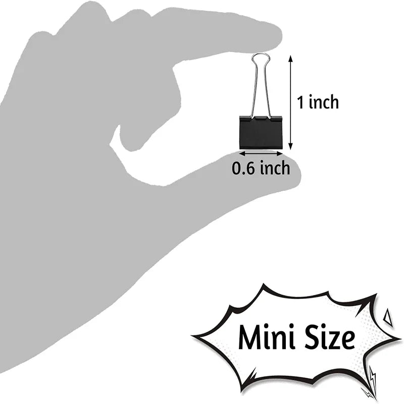 50-Pack Mini 15mm Black Binder Clips - Office Paper Supplies
