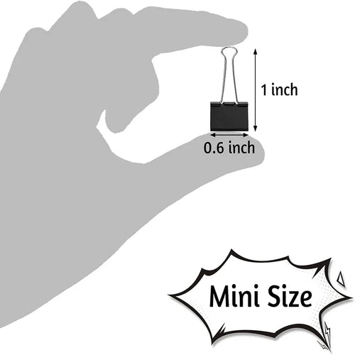 50-Pack Mini 15mm Black Binder Clips - Office Paper Supplies