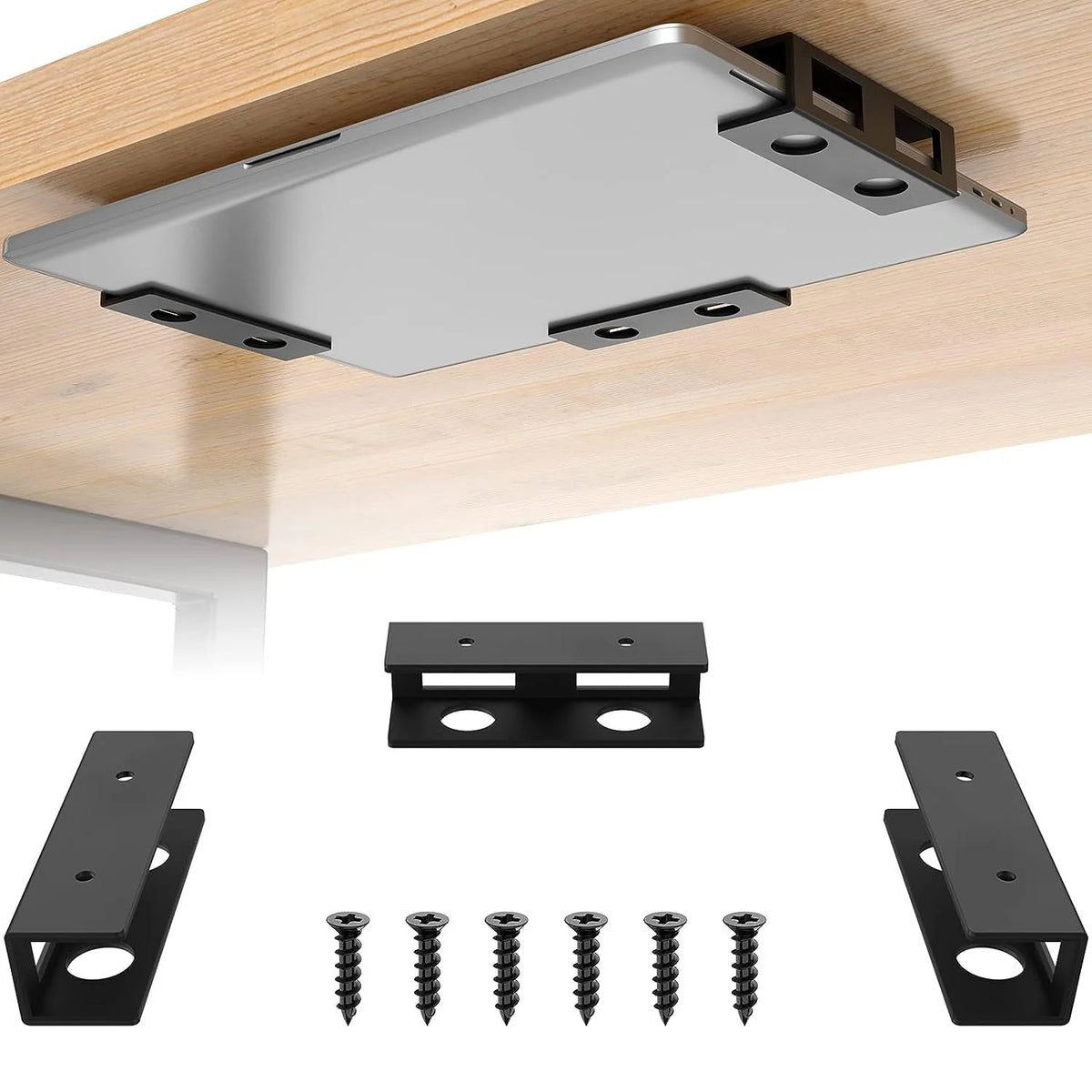 Under-Desk Metal Laptop & Mac Mini Mount Shelf Bracket