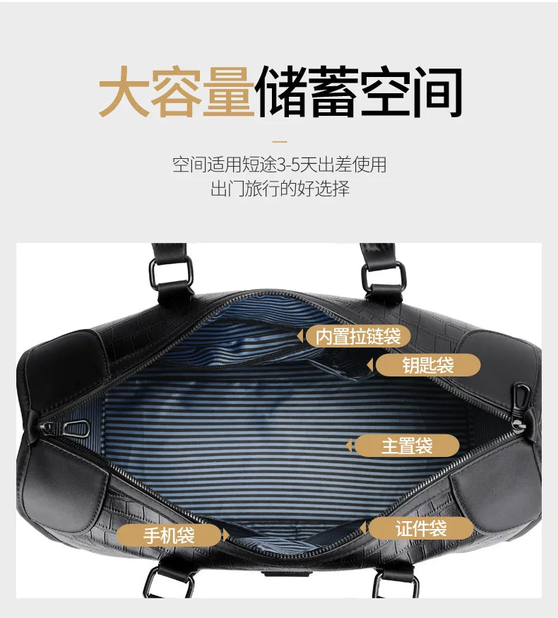 Men's Alligator-Embossed PU Leather Business Duffle Bag