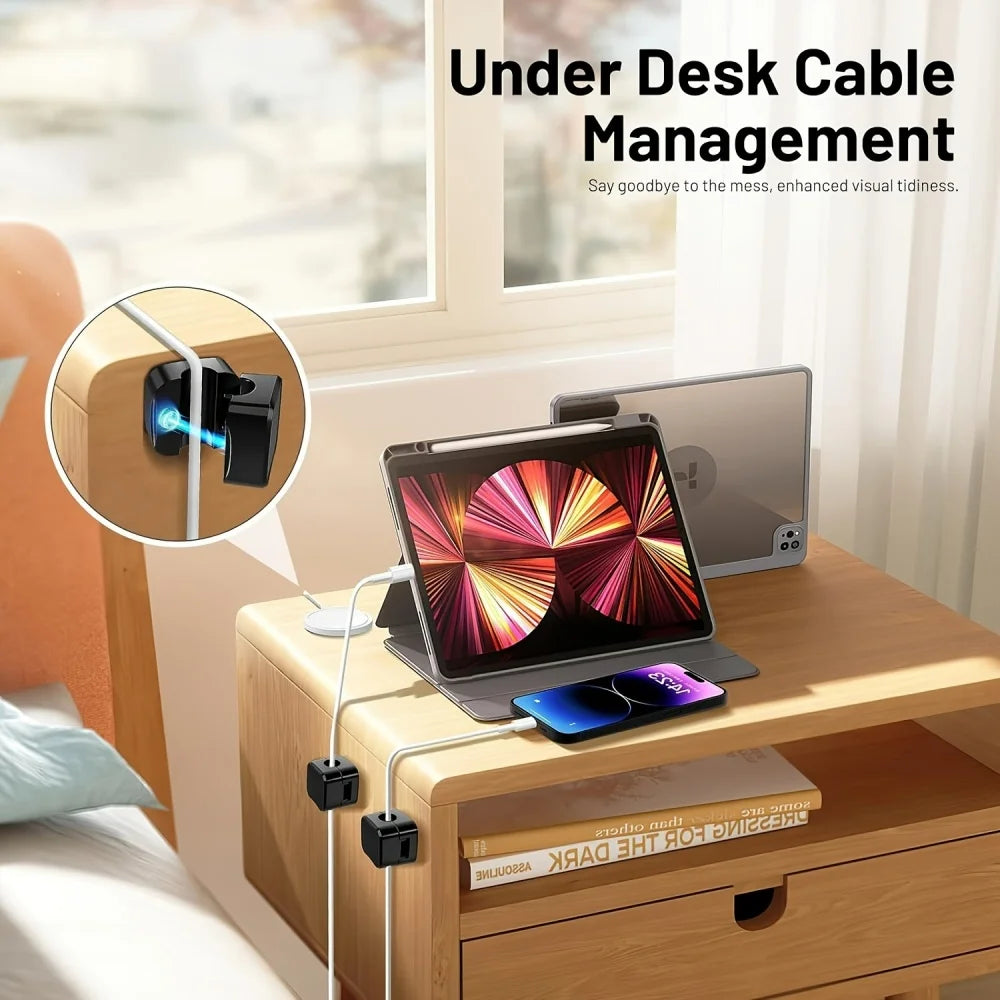 Magnetic Under-Desk Cable Clips & Cord Organizer Keepers