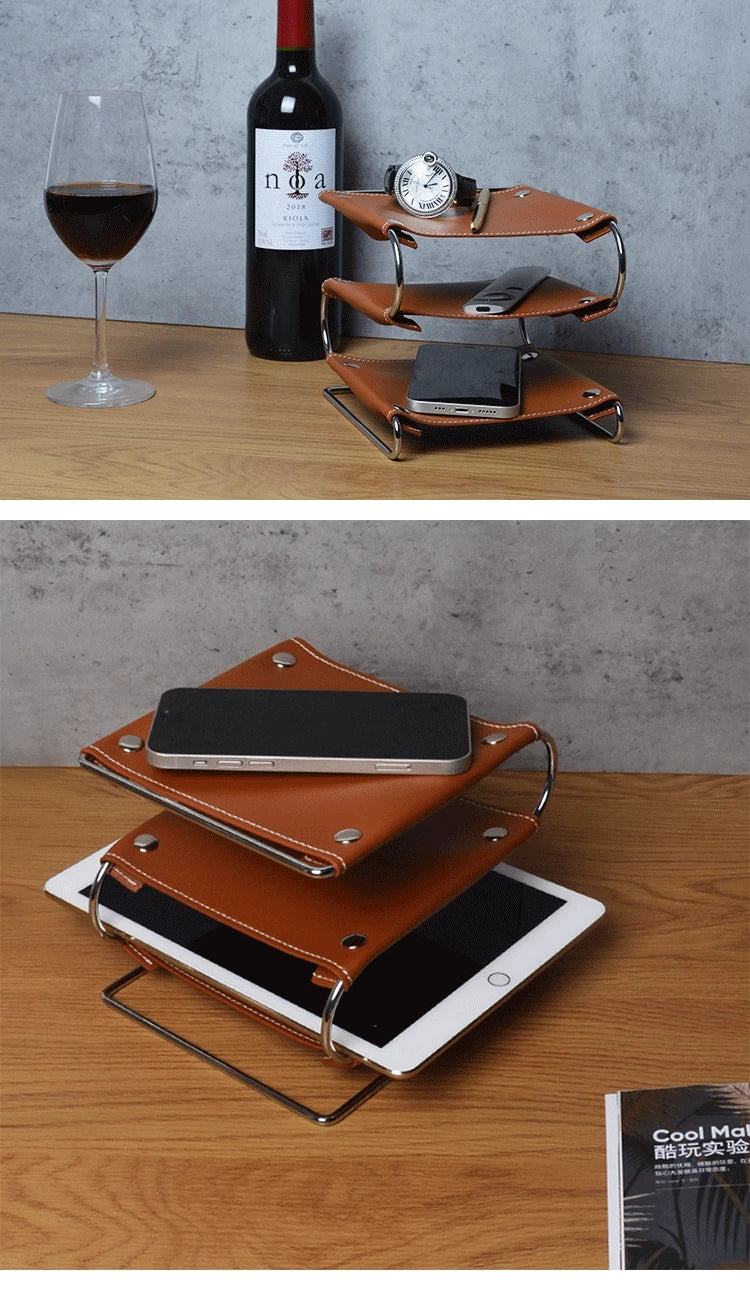 Nordic Iron & Leather Desktop Storage Tray Box Organizer