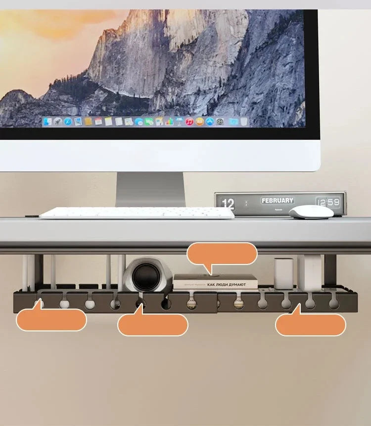 No-Drill Under-Desk Cable Storage Rack & Power Strip Holder Tray