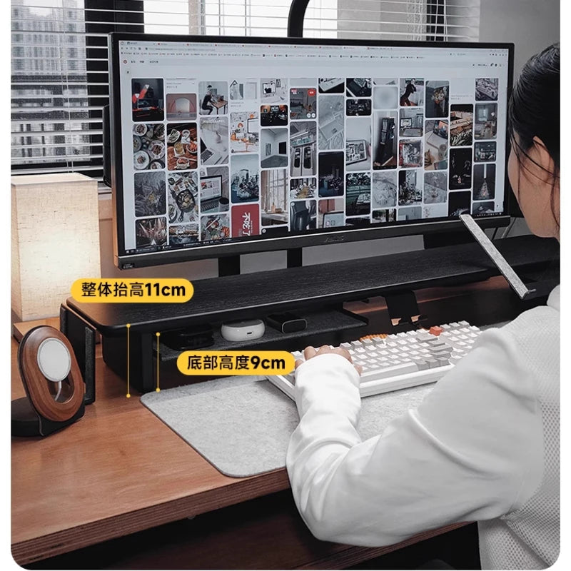 Ergonomic Modular Walnut & Aluminum Monitor Riser with Cable Management
