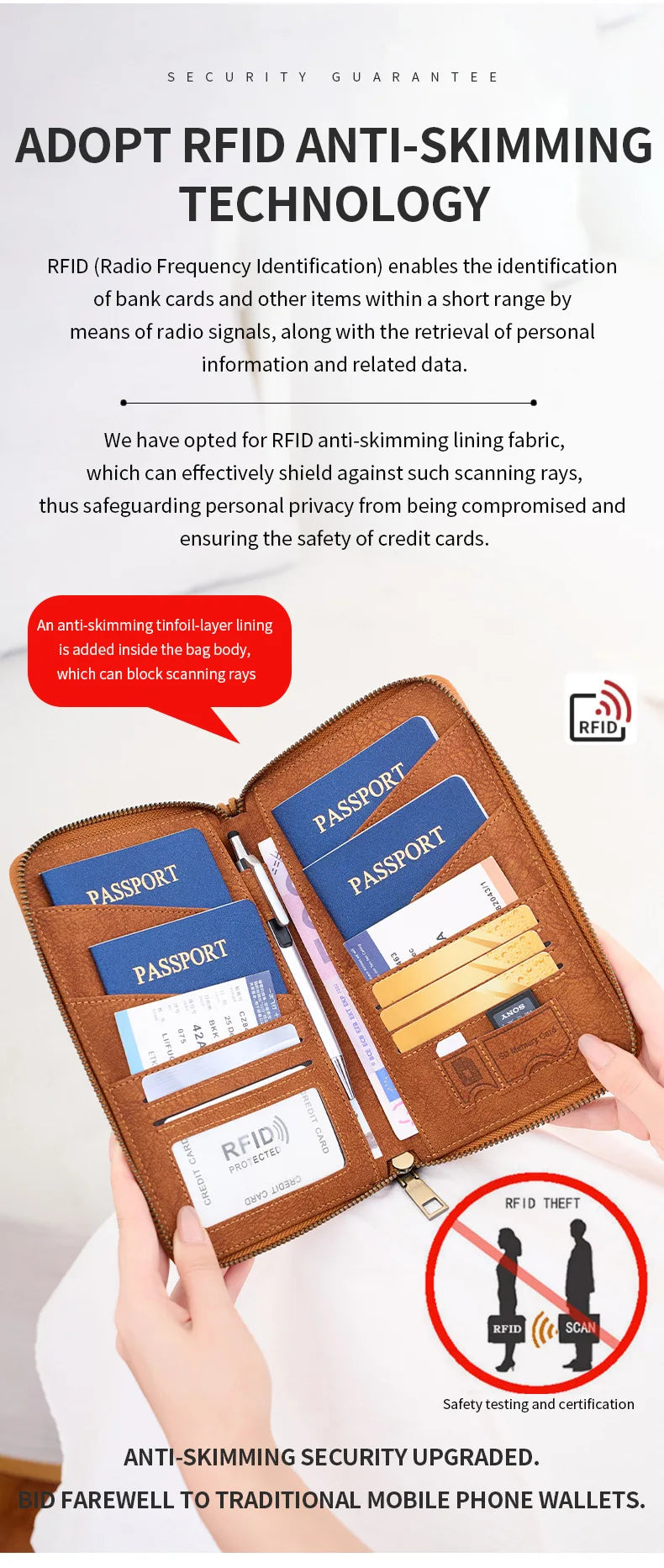 Multi-Functional RFID Blocking Passport & Travel Document Organizer Wallet