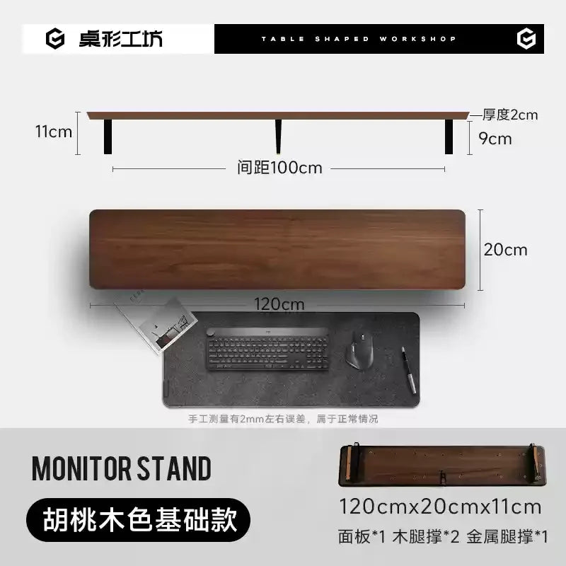 Ergonomic Modular Walnut & Aluminum Monitor Riser with Cable Management