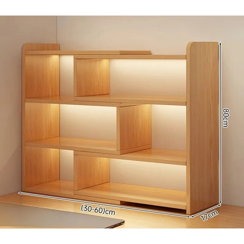 Retractable Corner Wooden Bookshelf & Desktop Storage Rack