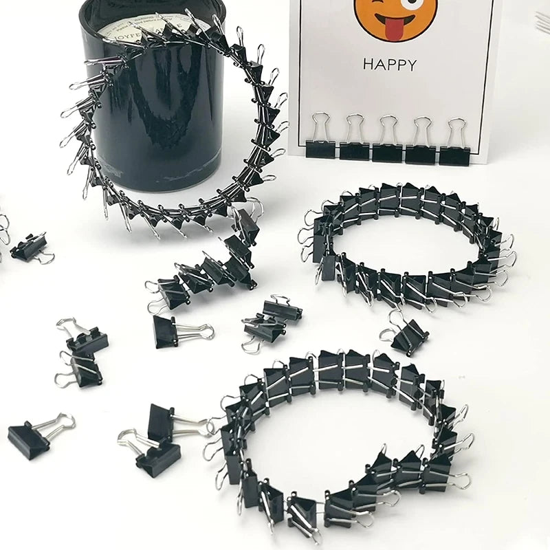 50-Pack Mini 15mm Black Binder Clips - Office Paper Supplies