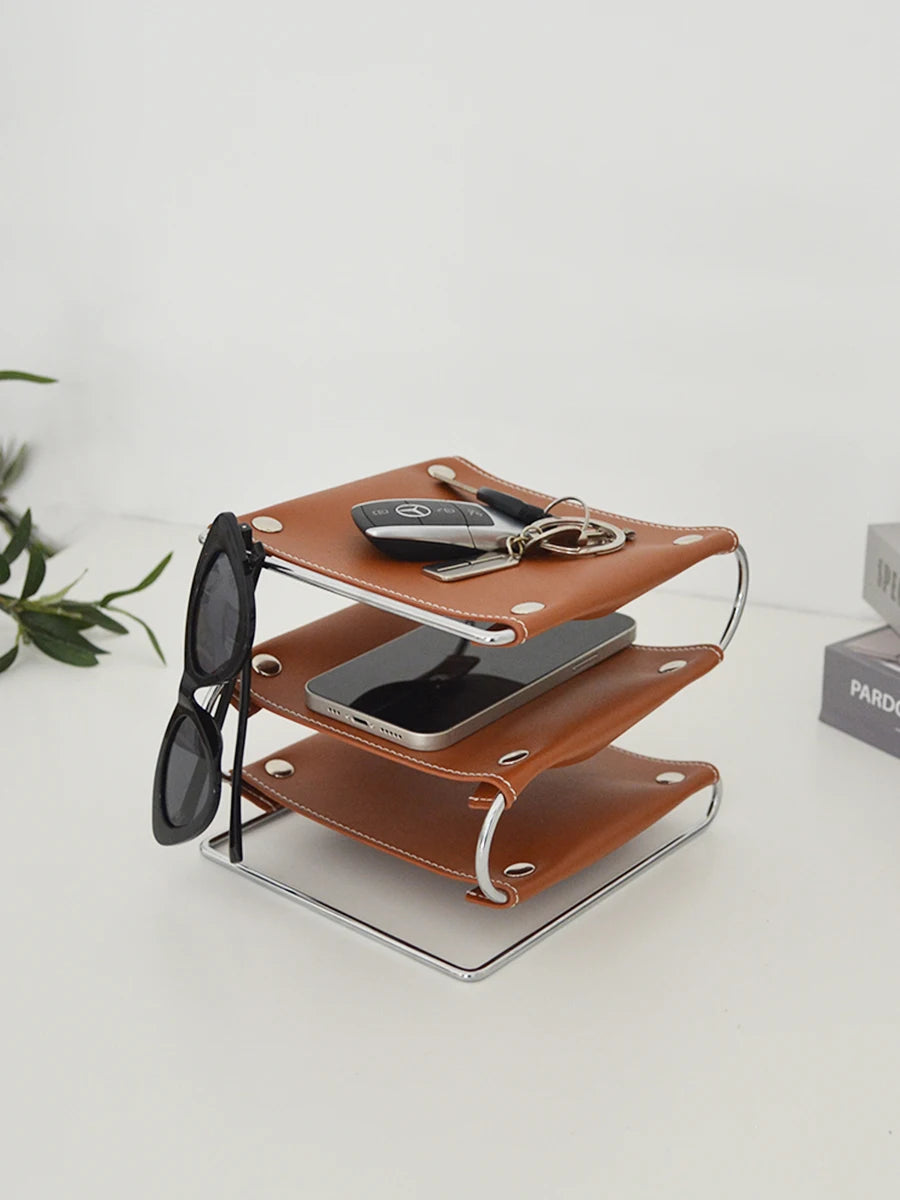 Nordic Iron & Leather Desktop Storage Tray Box Organizer