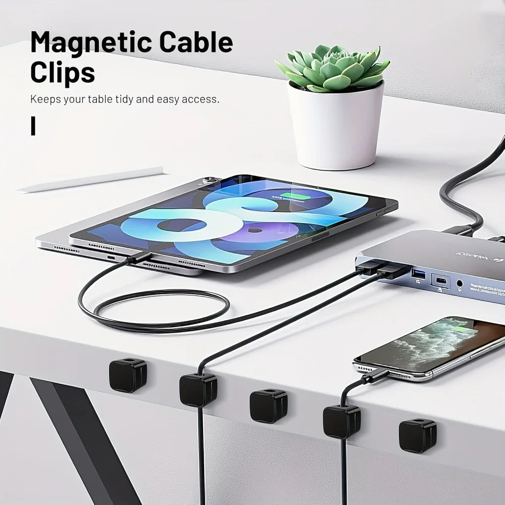 Magnetic Under-Desk Cable Clips & Cord Organizer Keepers