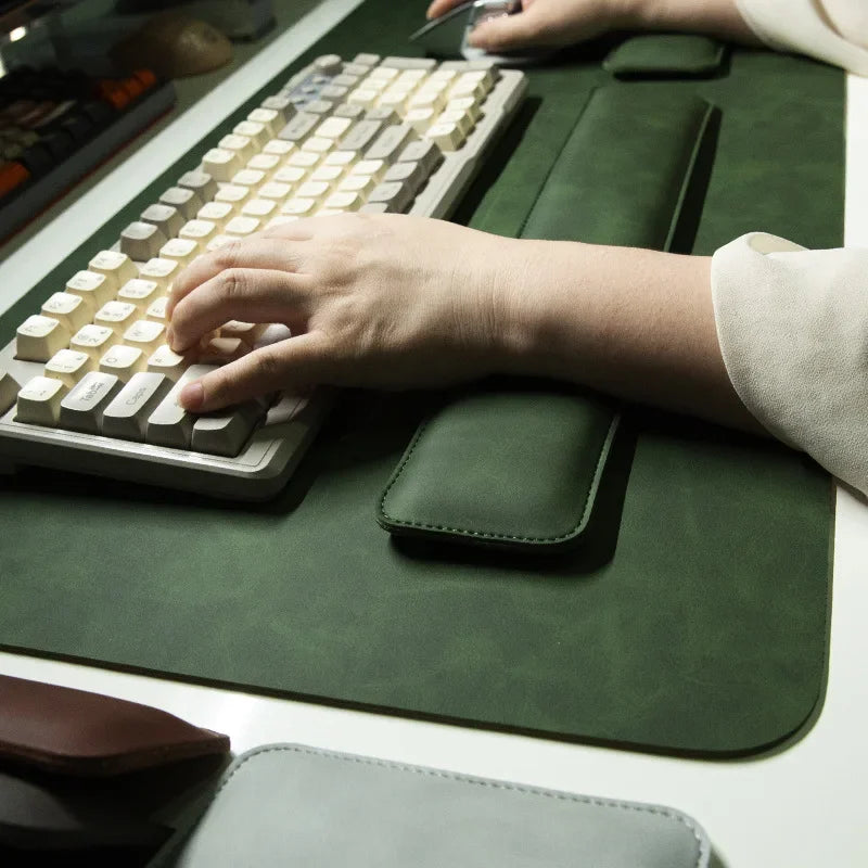 Waterproof PU Leather Desk Mat & Wrist Support Cushion Set