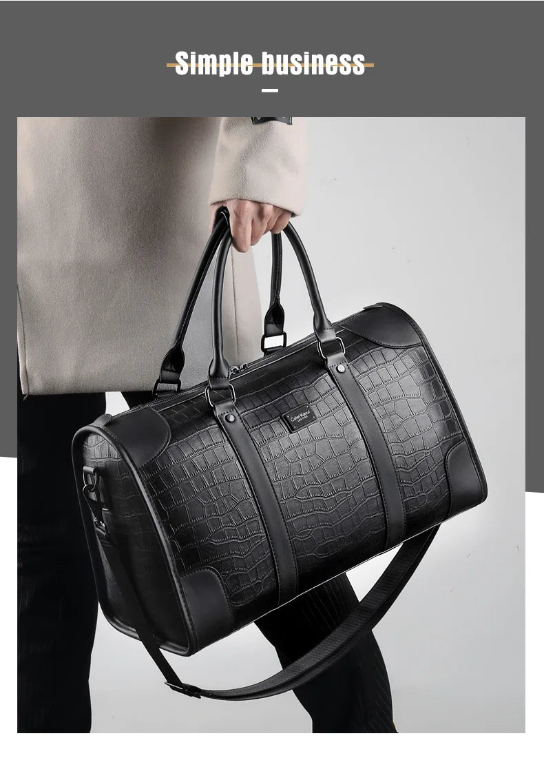 Men's Alligator-Embossed PU Leather Business Duffle Bag