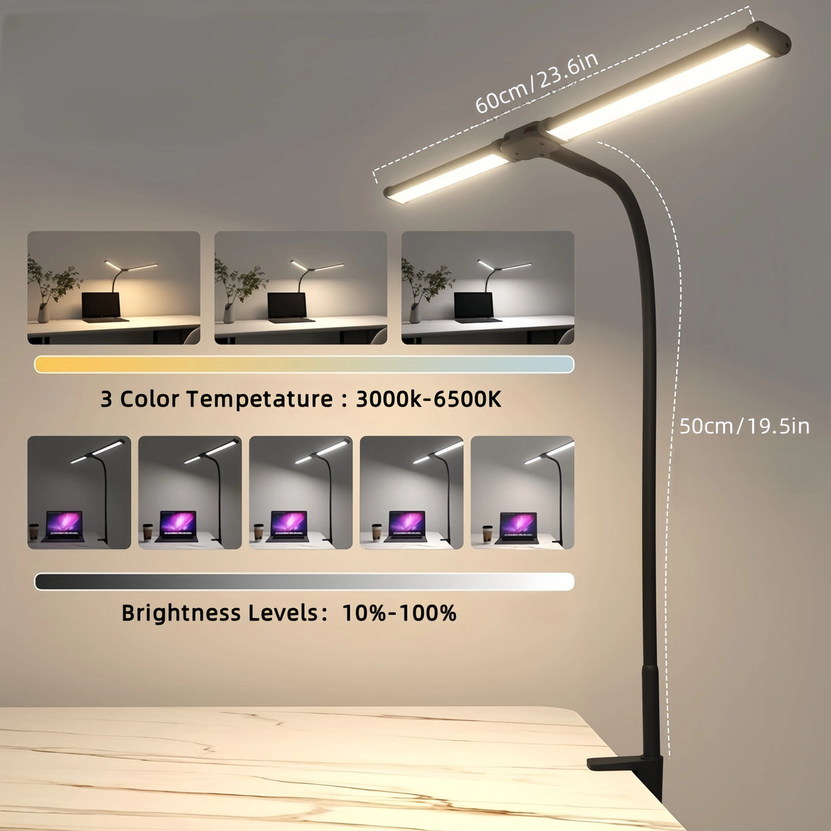 Double-Head LED Monitor Desk Lamp - Dimmable Eye Care Light Bar