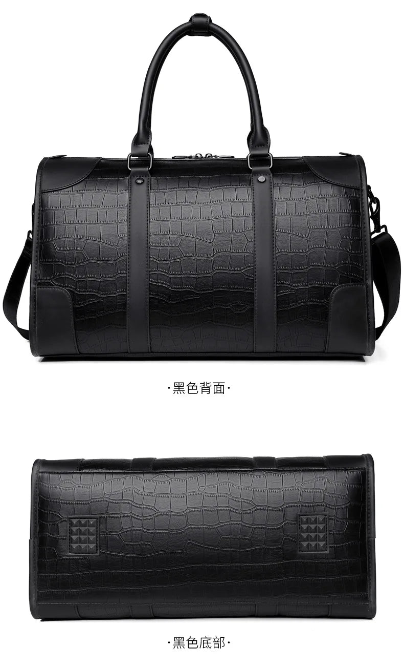 Men's Alligator-Embossed PU Leather Business Duffle Bag