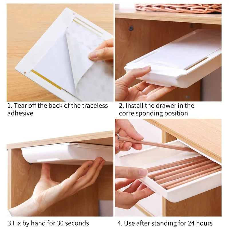 Under-Desk Self-Adhesive Hidden Storage Drawer Organizer Box