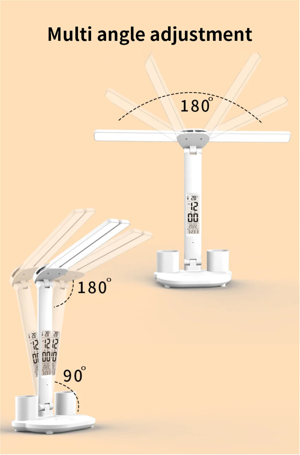 Touch-Dimmable LED Desk Lamp with Clock Calendar & Temperature Display